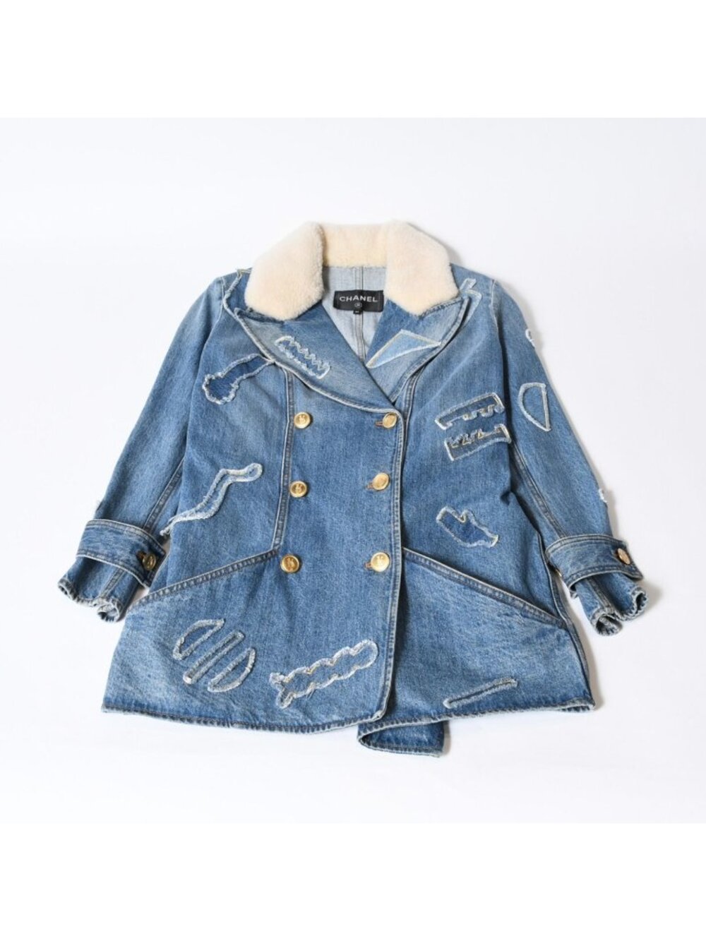 Chanel Denim Jacket CC Logo Egyptian Collection Multi Patch Blue 34